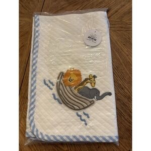 Mudpie Blanket Noah's‎ Ark Quilted Pointelle Blue Trim